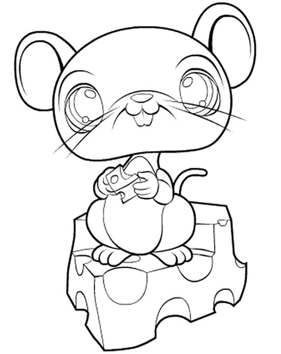 coloriage petshop souris sur fromage